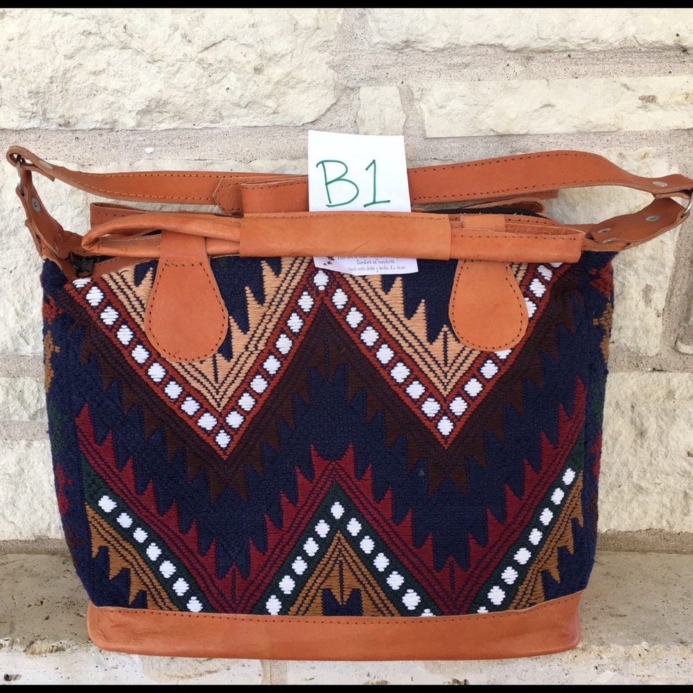 Beautiful Guatemalan Blue & Chevron Handbag.