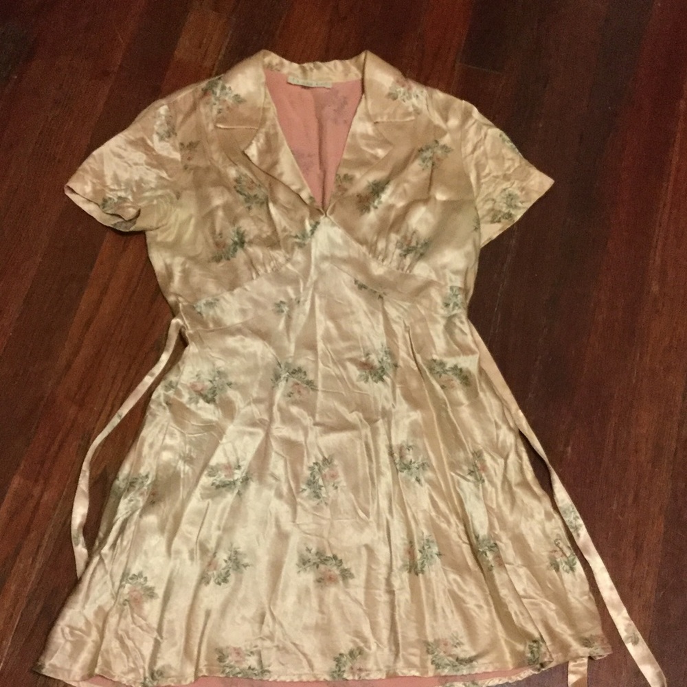 Peach Satin Retro Shirtdress
