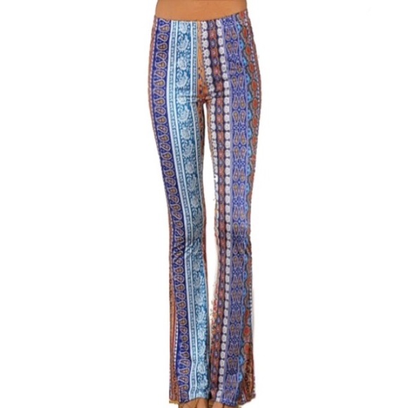 Blue Moroccan Rose JANIS Bells Stretch Flare PANTS - Picture 2 of 5