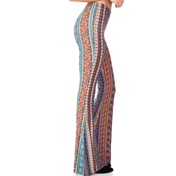 Blue Moroccan Rose JANIS Bells Stretch Flare PANTS - Picture 4 of 5