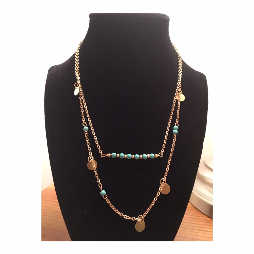 🎉HP🎉Double Layered Necklace W/ Turquoise Beads - Picture 2 of 3