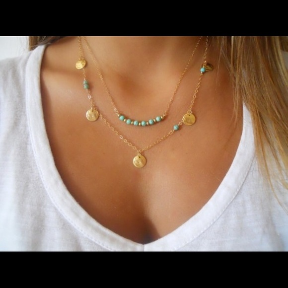 🎉HP🎉Double Layered Necklace W/ Turquoise Beads - Picture 3 of 3
