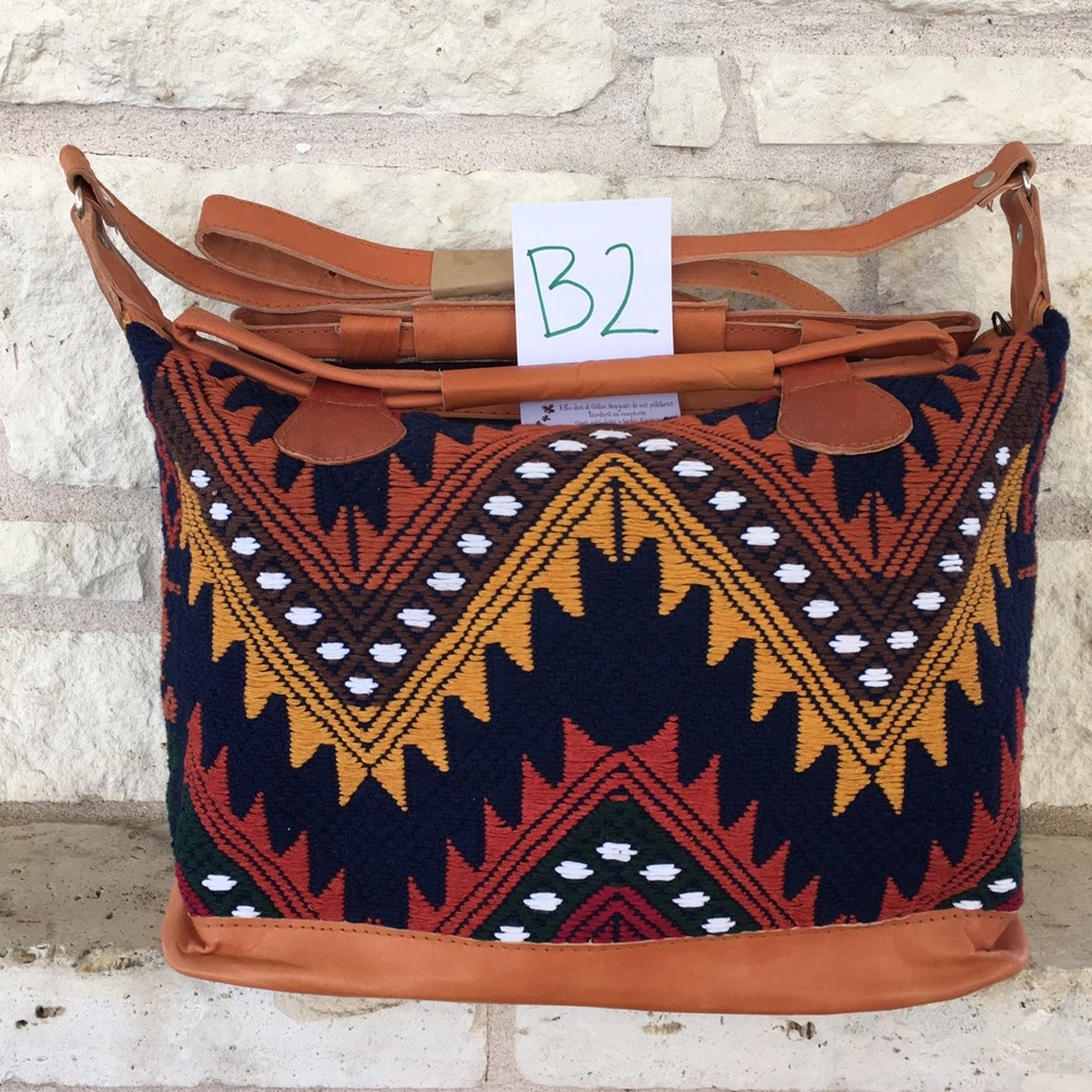 Beautiful Guatemalan Blue & Chevron Handbag.
