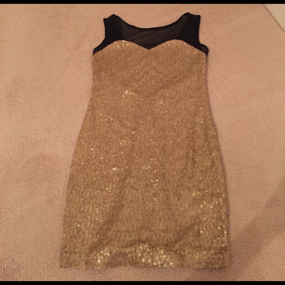 Gold sequence mini dress