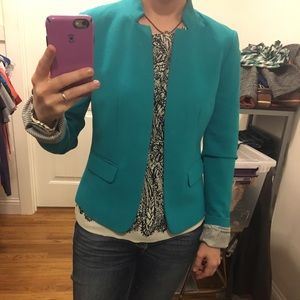 Blue/Aqua Open Collarless Loft Blazer