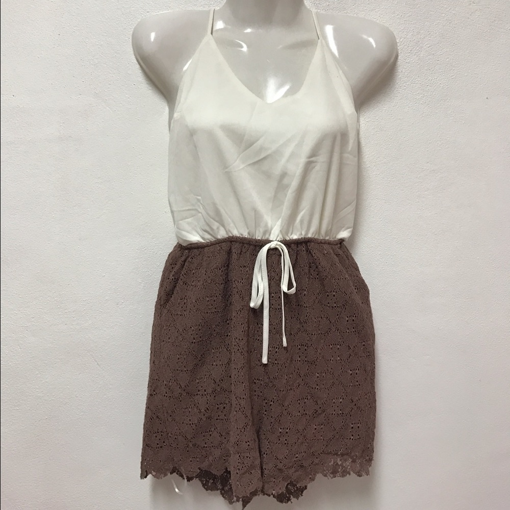 Cream and Brown Romper