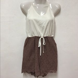 Cream and Brown Romper