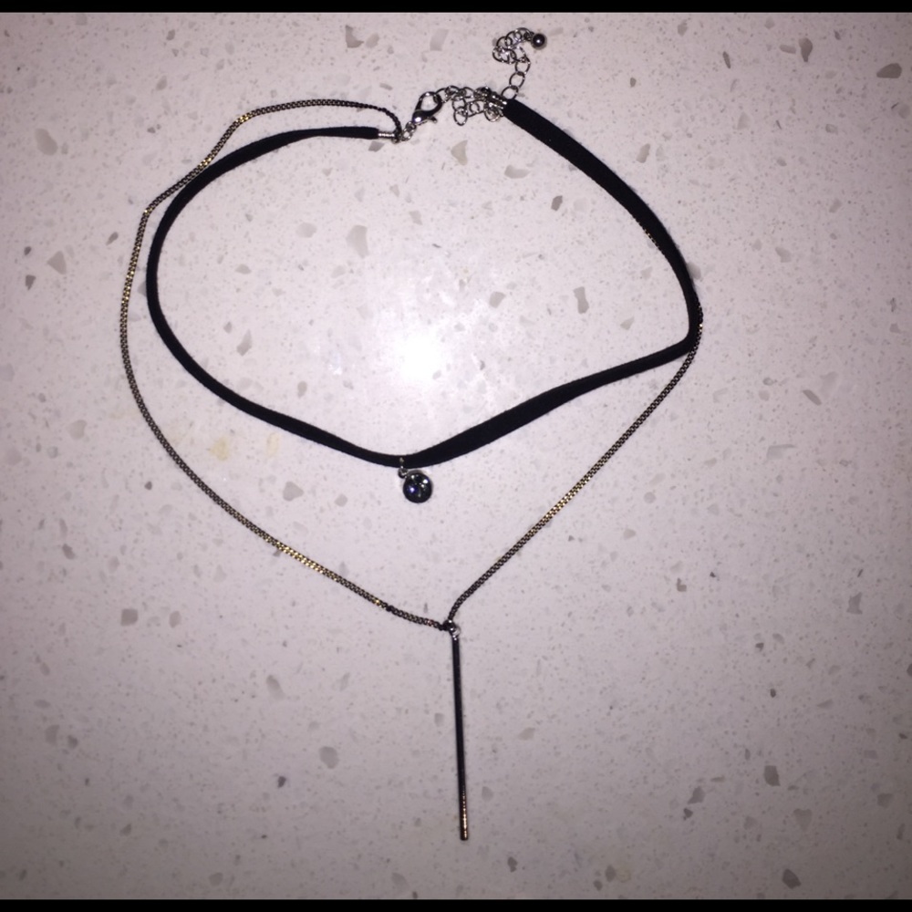 Black Choker Double Hang Necklace