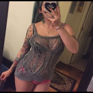 Lauren Conrad Grey Mesh Net Shirt