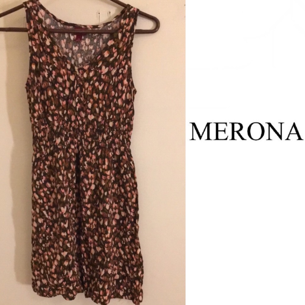NWOT Merona Brown Sleeveless Watercolor Dress