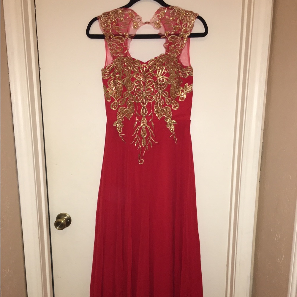 Red and gold formal dress!! 0-2