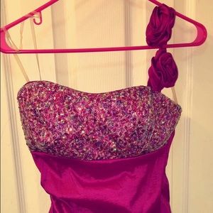 Pink One Shoulder Ruffle Dress