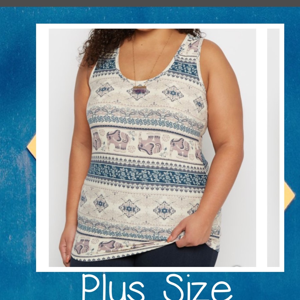 Plus Navy & Violet Boho Brushed Tank Top