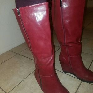 Red wedge wide calf To-the-knee boots 11W