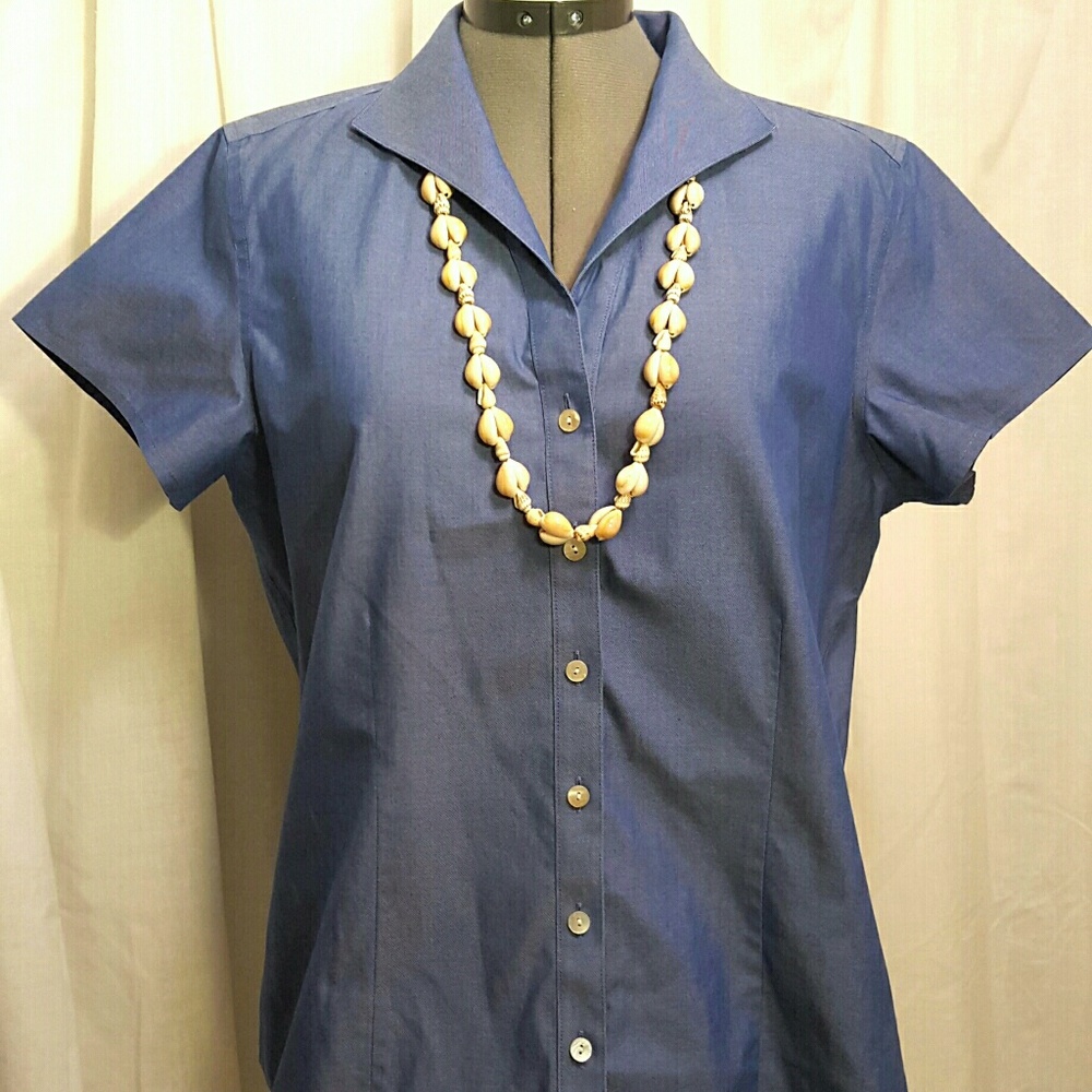 Coldwater Creek Short Sleeve Blue Shirt No-Wrinkle