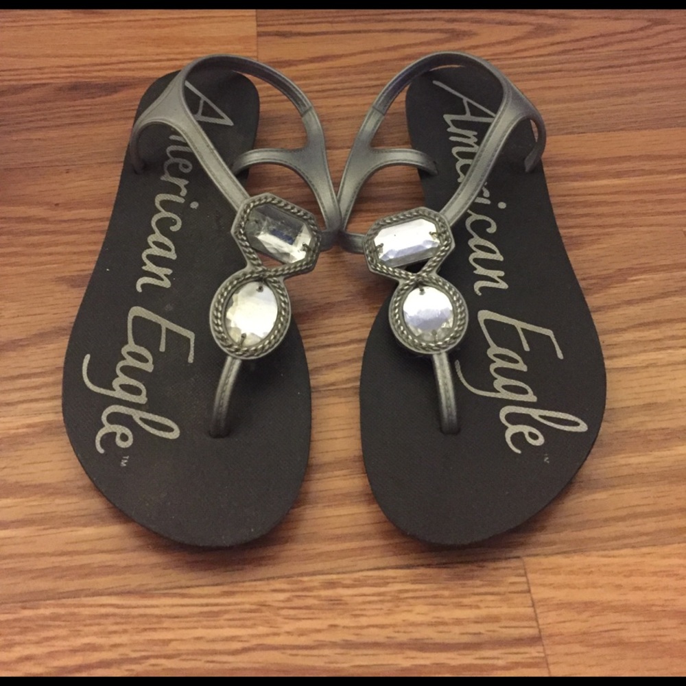 Silver and black sling back sandals