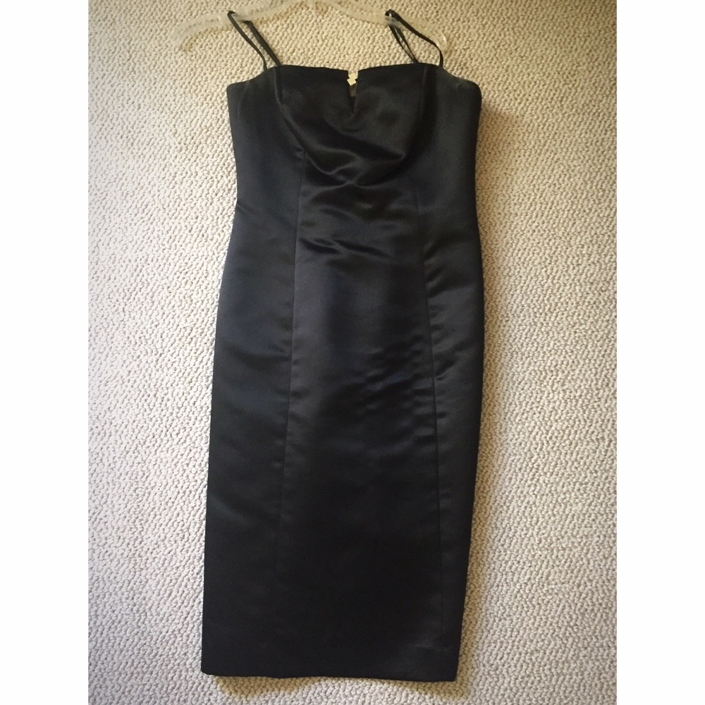Black satin midi cocktail dress