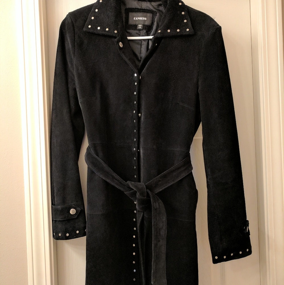 Express Mid-length Black Suede Studded Coat