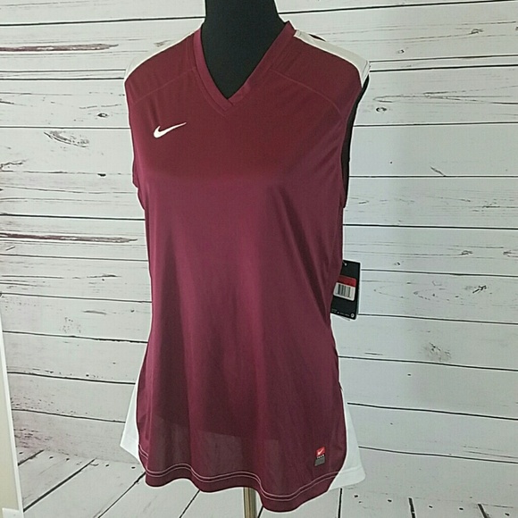Womens Nike Dri-Fit Top Shirt Sleeveless Maroon - Picture 2 of 8