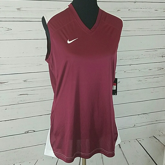 Womens Nike Dri-Fit Top Shirt Sleeveless Maroon - Picture 3 of 8