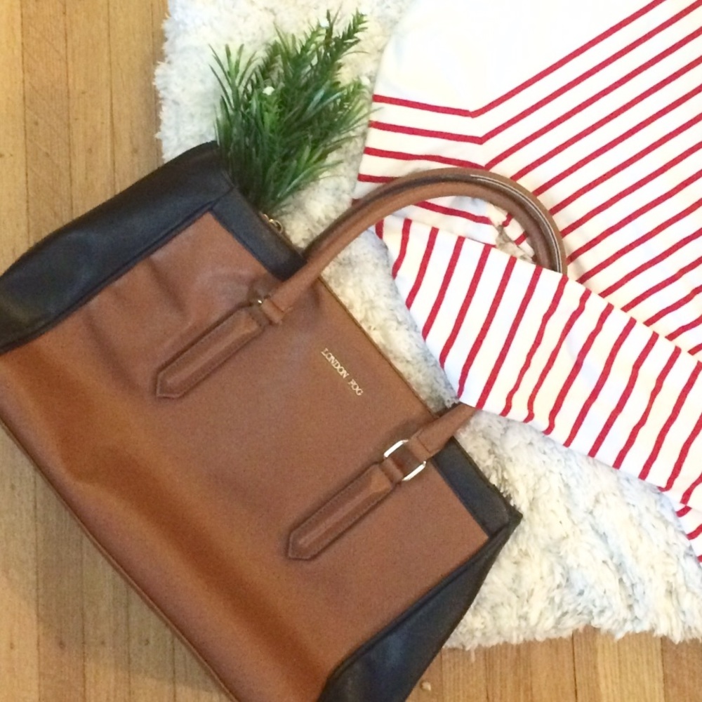 London Fog Black and Brown Handbag