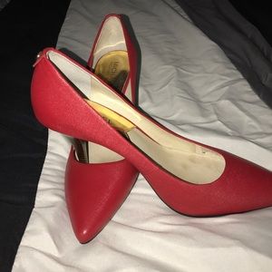 Red low heel shoes