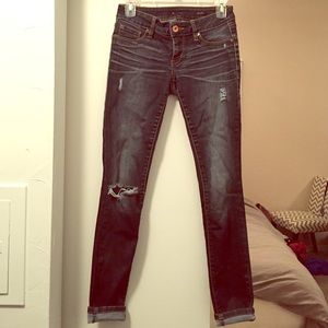 ***Dark blue distressed skinny jeans!***