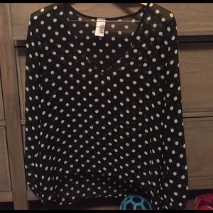 Black sheer poka dot top
