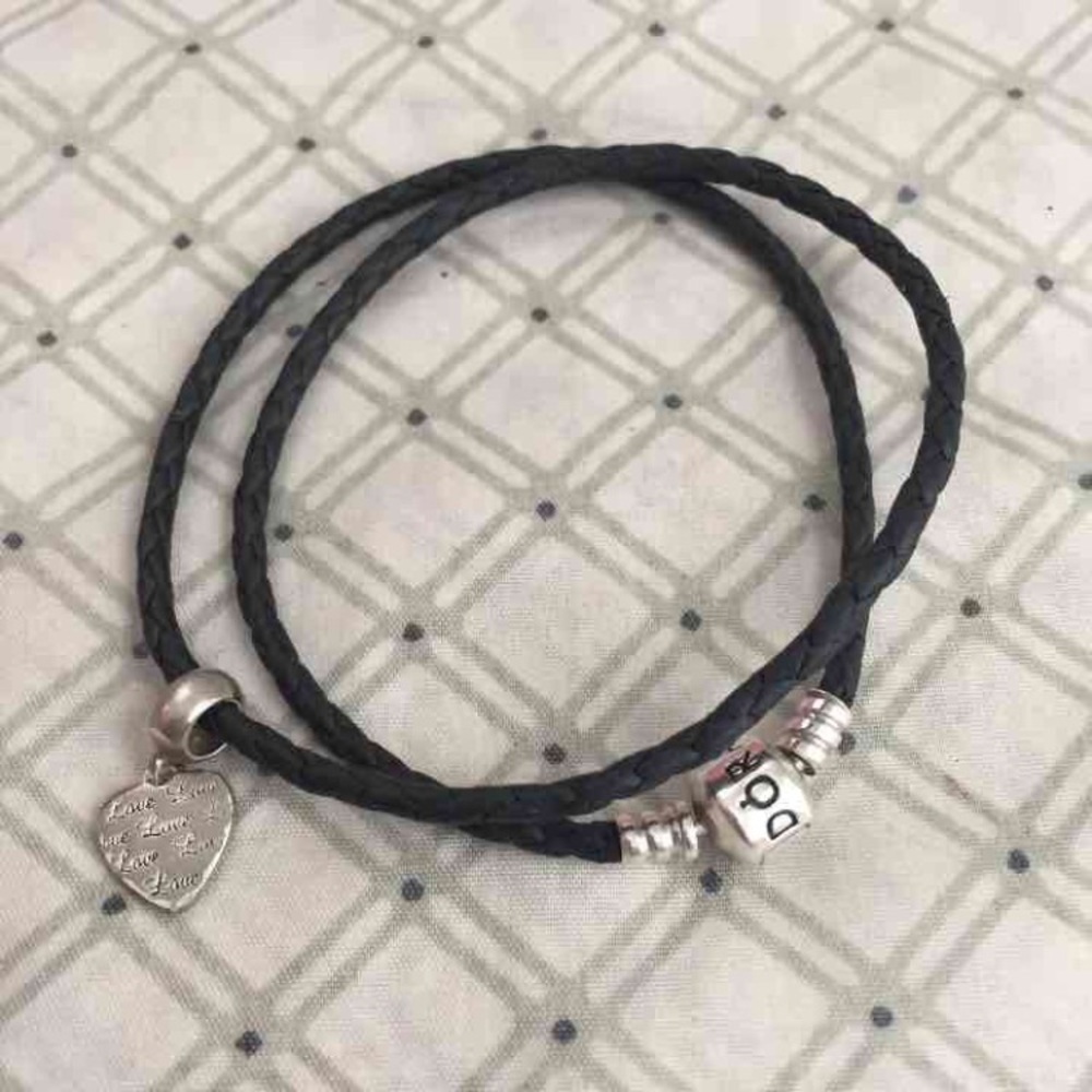 ❌sold❌ black leather pandora bracelet