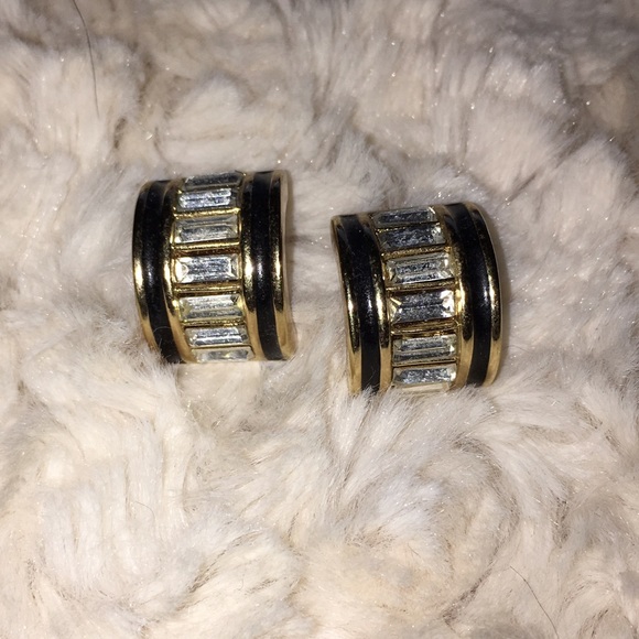 Christian Dior Black/gold/crystal pierced earrings - Picture 1 of 3
