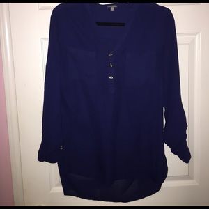 Navy Half Button Blouse