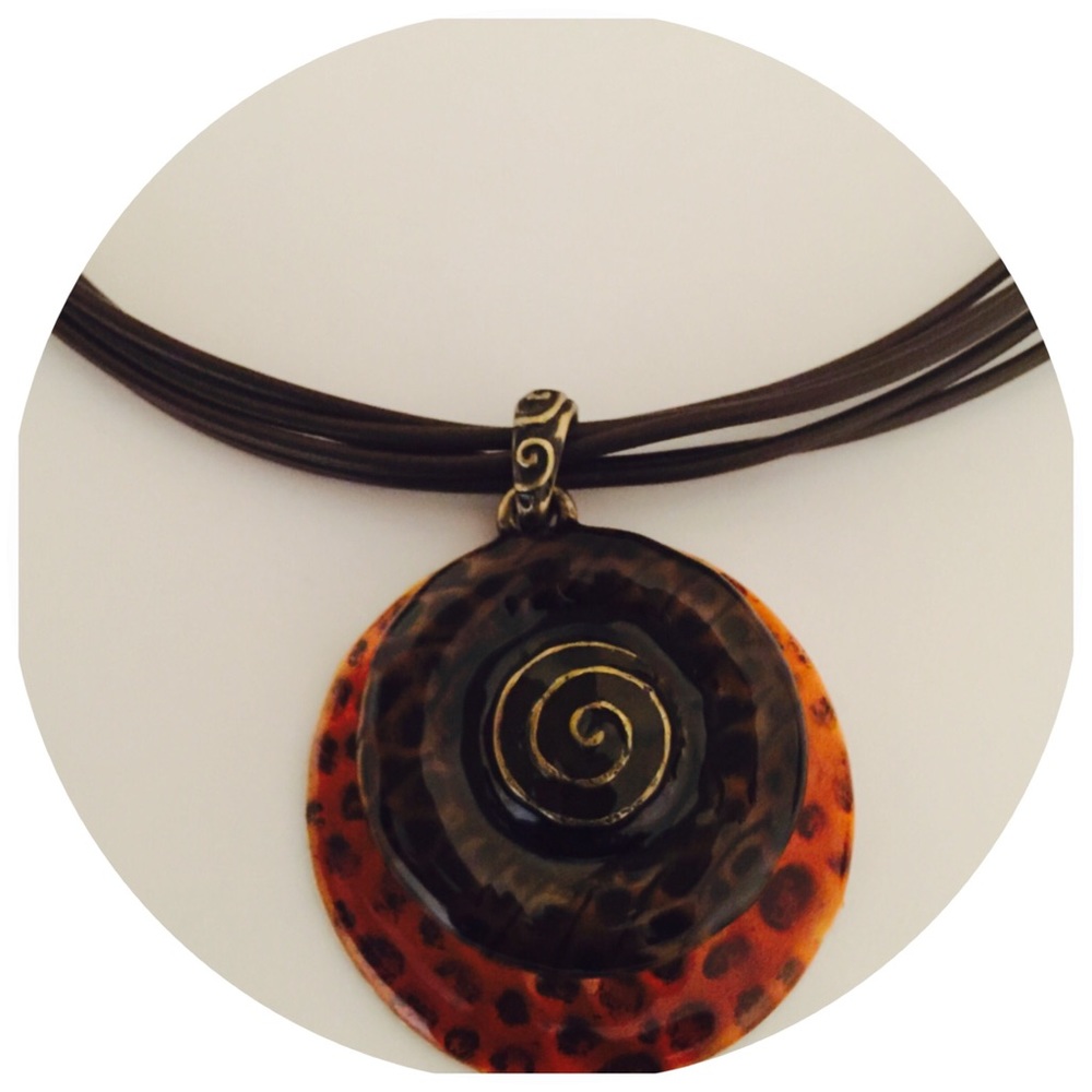 Brown leather cord & Pendant Necklace