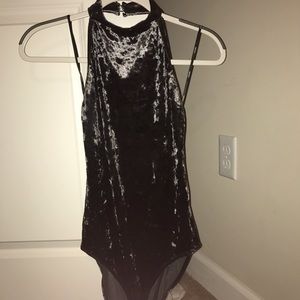charcoal high neck leotard velvet