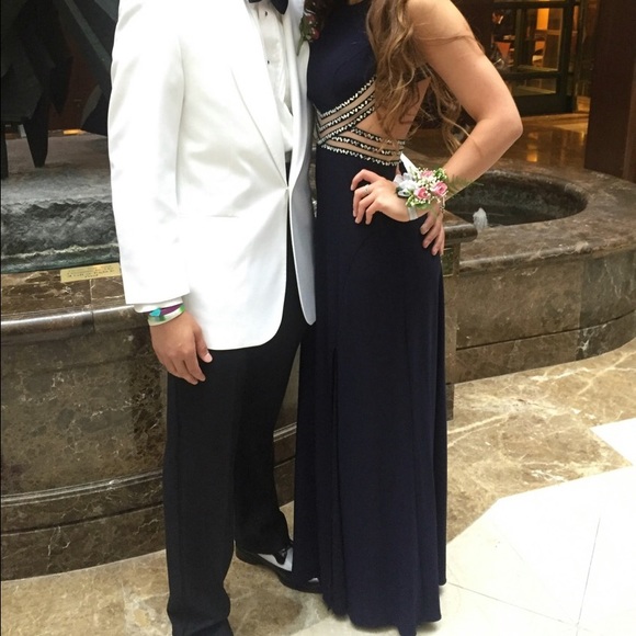 Beautiful navy blue open back prom dress - Picture 1 of 7