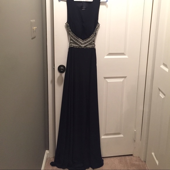 Beautiful navy blue open back prom dress - Picture 6 of 7
