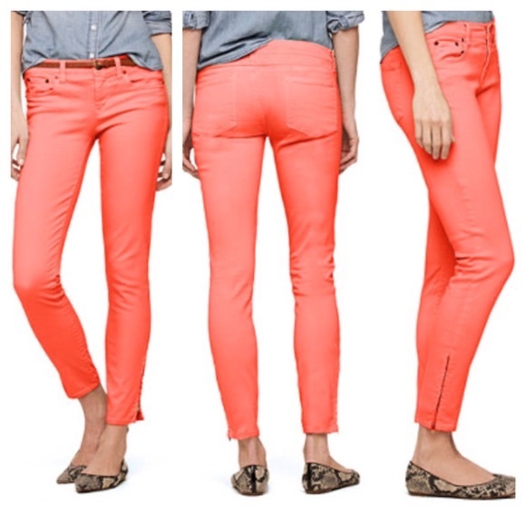 J. Crew Neon Coral Toothpick Jeans Sz 30 - Picture 2 of 5
