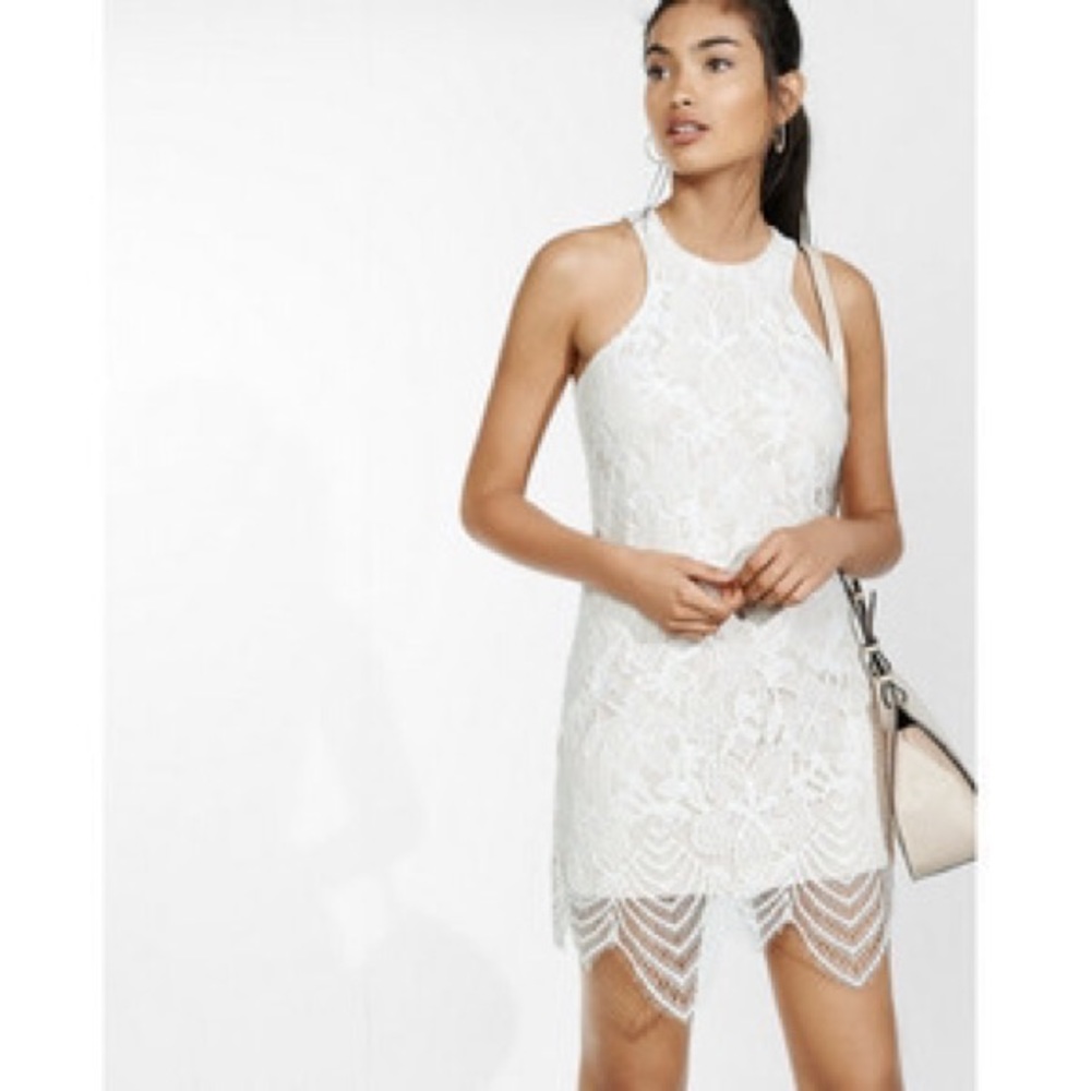 White Express Floral Contrast Sheath Dress Large