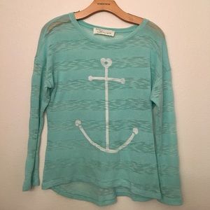Sheer green long sleeve shirt with Anchor