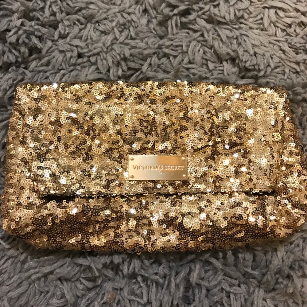 SOLD Victoria's Secret Gold Sequence Bag