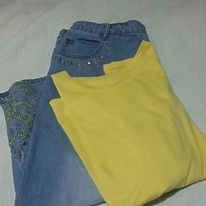 2 Piece Denim Capri 20W & Yellow Lands End Top 2X