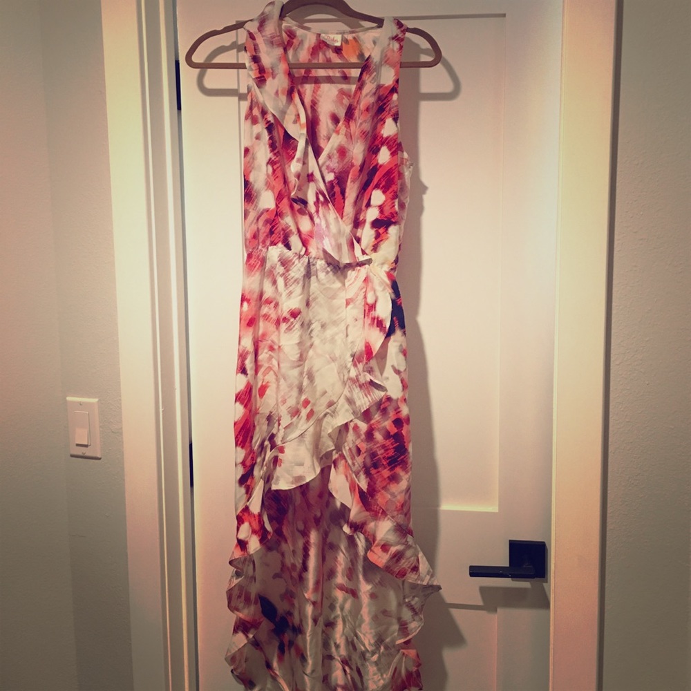 Parker silk Hi Low ruffle dress