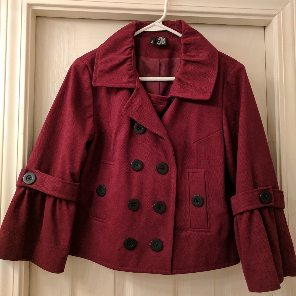 Mixit Burgundy Cropped Pea Coat