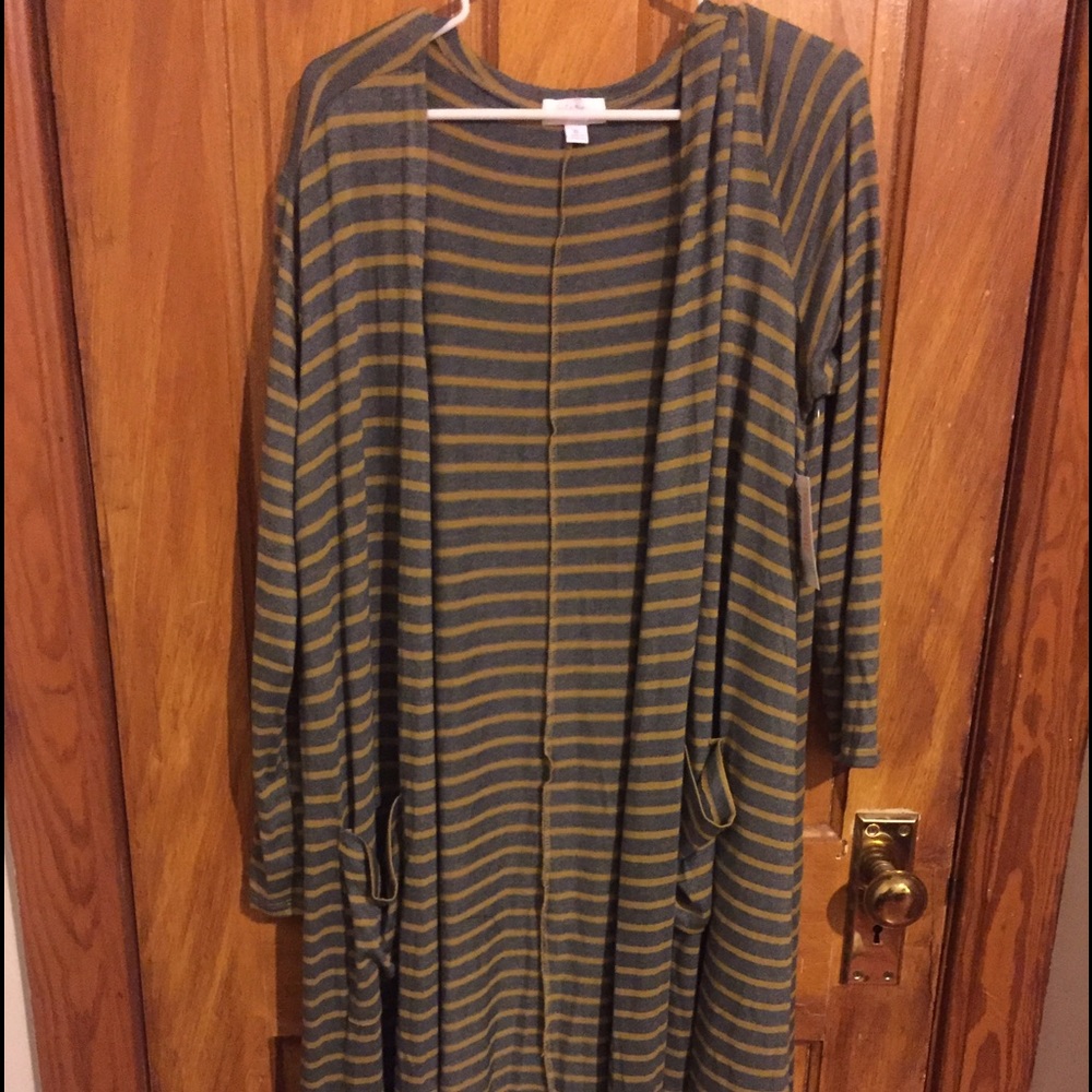 LuLaRoe Sarah cardigan gray yellow extra large NWT