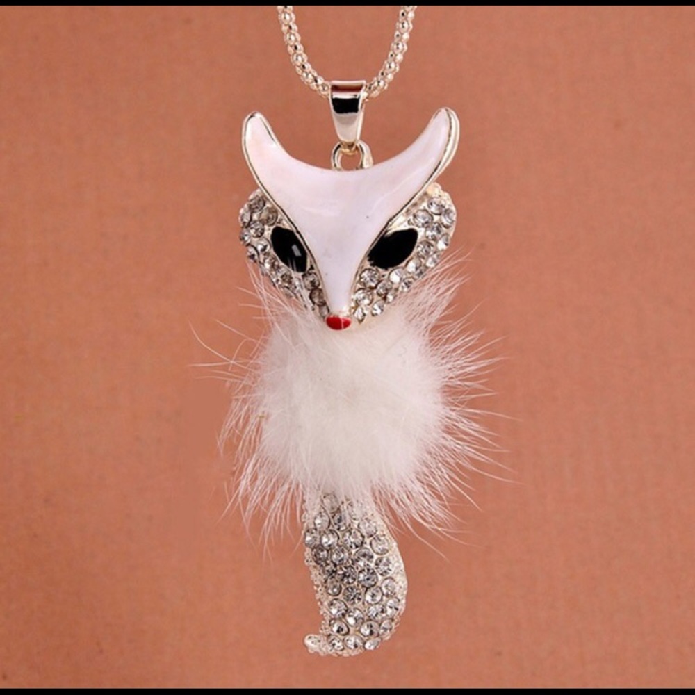 White Fox Rhinestone Long Necklace