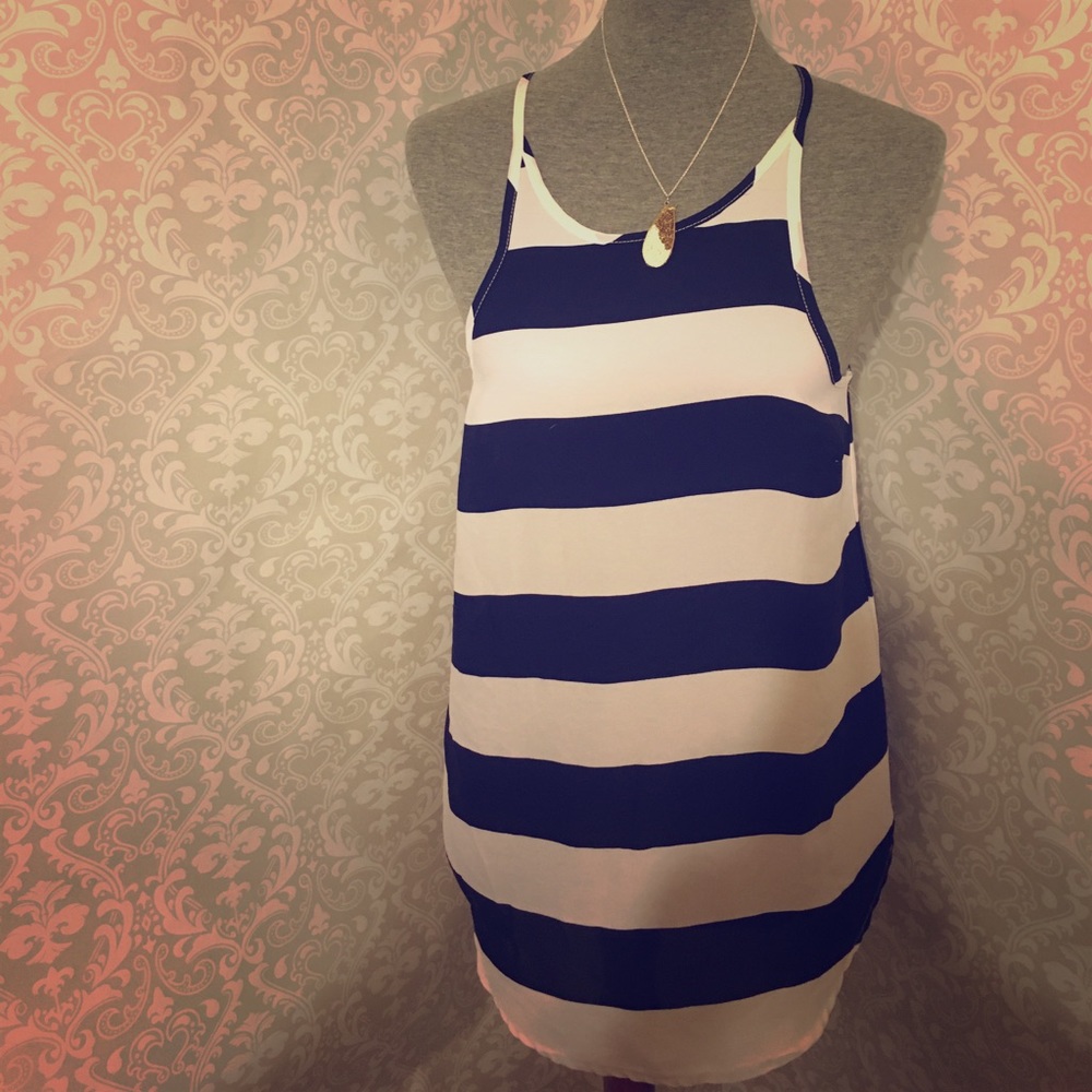 Cotton one blue and white long tank