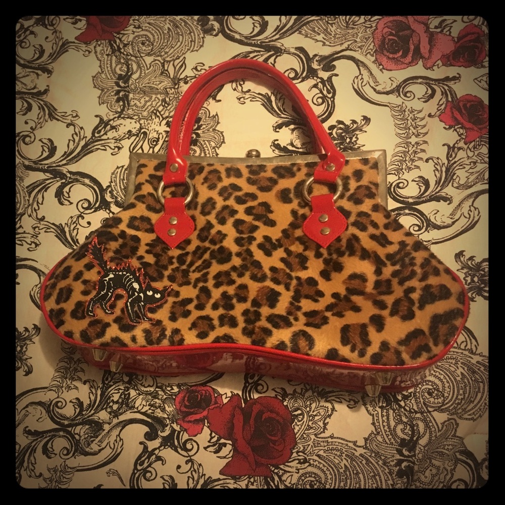 Hell's Belles Leopard Velveteen Kitten Handbag