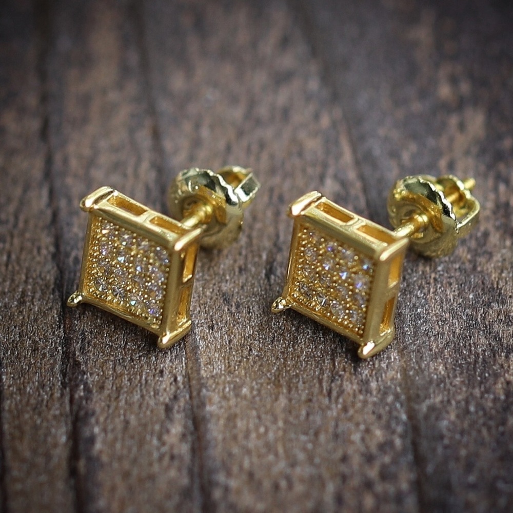 Men's 14k gold 925 sterling silver stud earrings