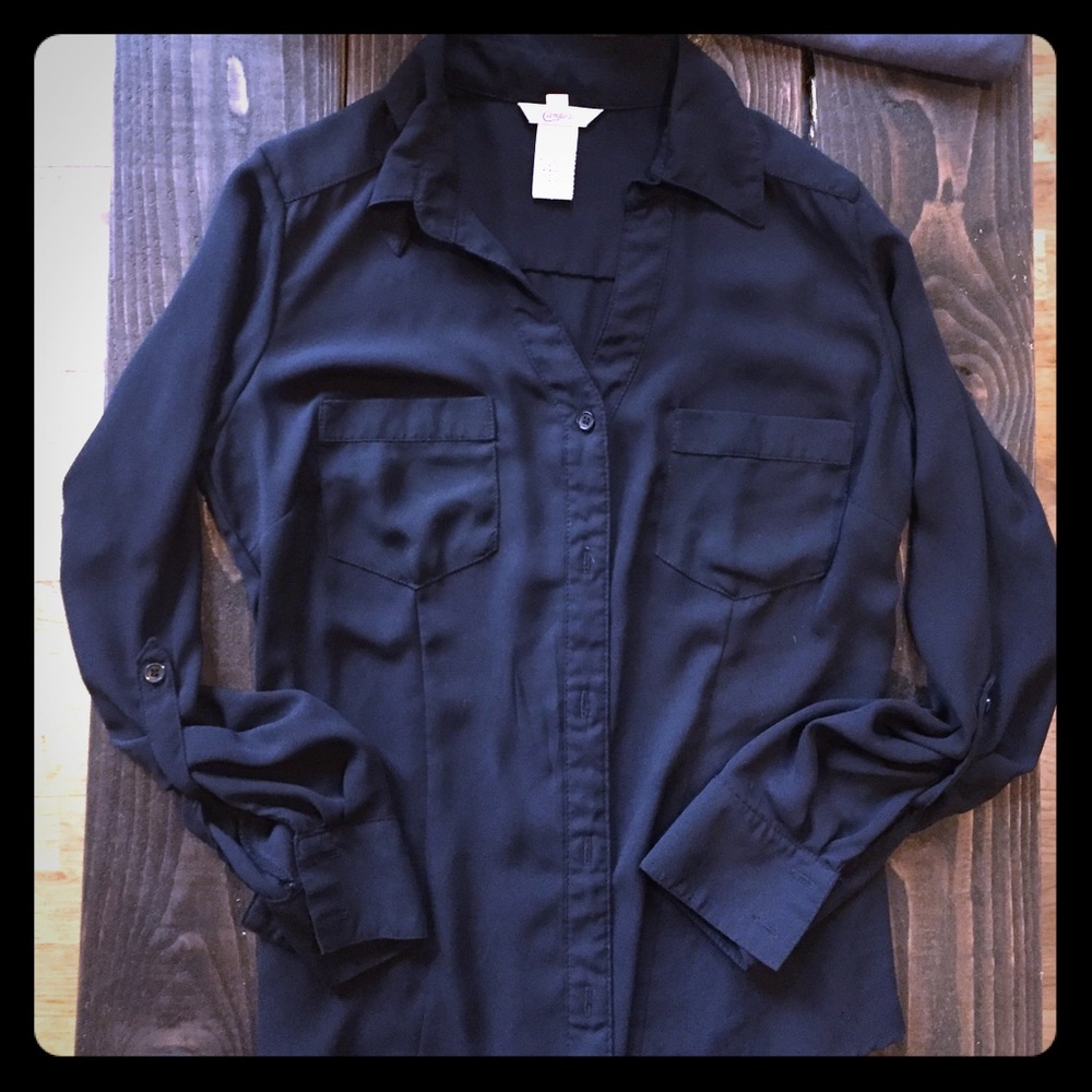 Button Sheer Chiffon Dress Shirt