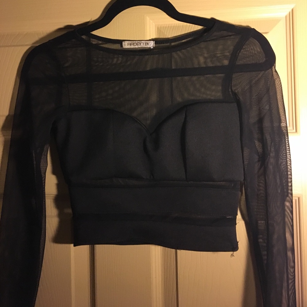 Arden B All Black Mesh Crop Top