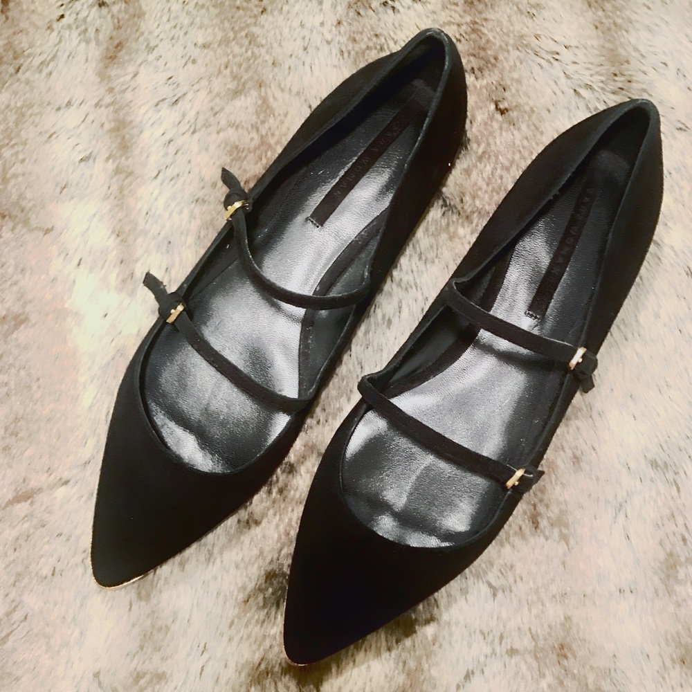 Zara double-strap Mary Jane pointy-toe flats